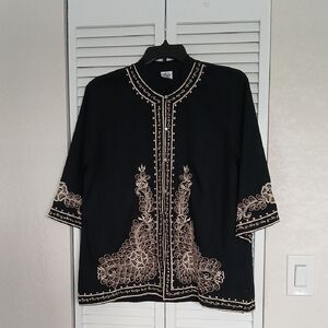 Cotton Emporium Black Blouse with Gold Embroidery